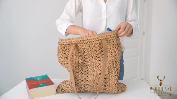 Women's Straw Shoulder Bag, Medium & Large, Leather Handles