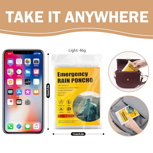 10-Pack Disposable Rain Ponchos with Hood, Transparent