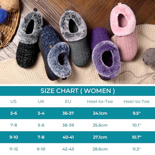 HomeTop Women's Cable Knit Slippers with Fuzzy Collar