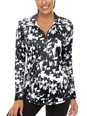 Akiooue Womens UPF 50+ Long Sleeve 1/4 Zip Workout Top