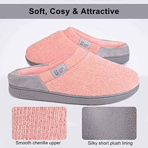 LongBay Ladies' Chenille Knit Memory Foam Slippers
