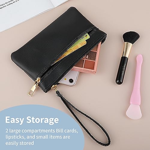 TIESOME Women's Leather Double Zipper Wristlet Wallet