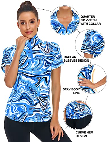 Syphiby Women's Short Sleeve Polo 1/4 Zip Up Sports Top