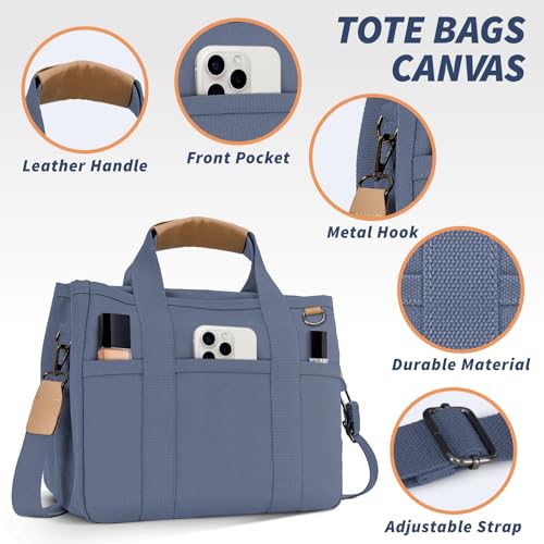 HOMESOPN Blue Canvas Tote Bag with Compartments