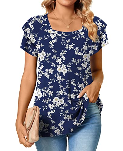 TAOHUADAO Womens Square Neck Double Ruffle Blouse