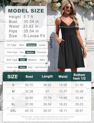 AUSELILY Summer V Neck Spaghetti Strap Dress with Pockets