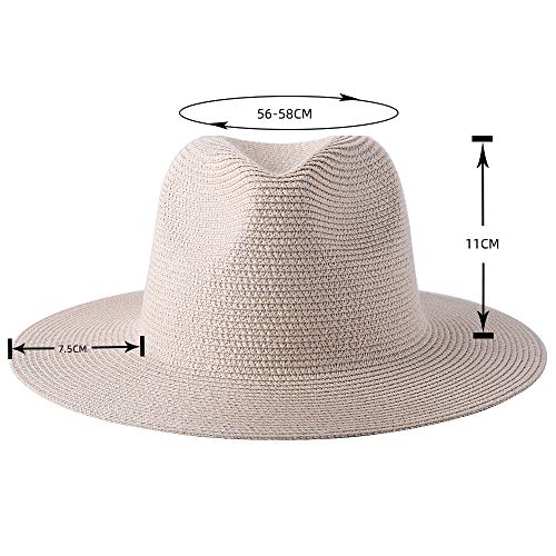Nemeaii Panama Straw Hat UV Protection Fedora Beige