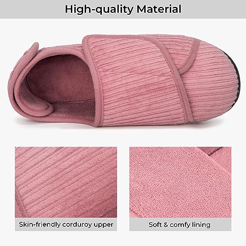 HomeTop Women's Comfy Velveteen Adjustable Diabetic Slippers