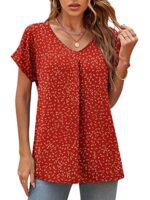 Yommay Women's V Neck Chiffon Short Sleeve Blouse