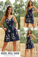 STYLEWORD Women's V Neck Floral Midi Sundress with Pockets