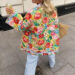 PDYLZWZY Women's Cropped Floral Puffer Jacket