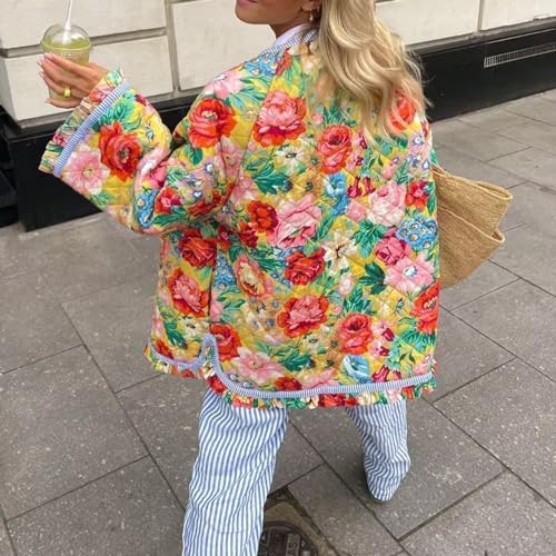 PDYLZWZY Women's Cropped Floral Puffer Jacket