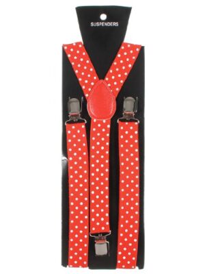Adjustable Unisex Elastic Clip-on Suspender, Red/White Dots