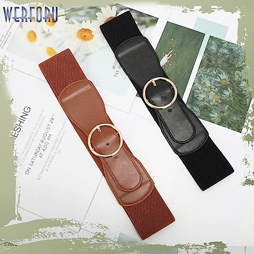 WERFORU 2 Pack Women Elastic Belts with Gold O Ring Buckle