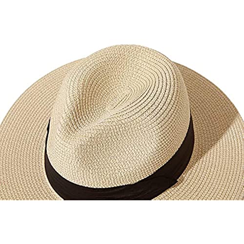 DRESHOW Women Wide Brim Straw Panama Hat UPF 50+