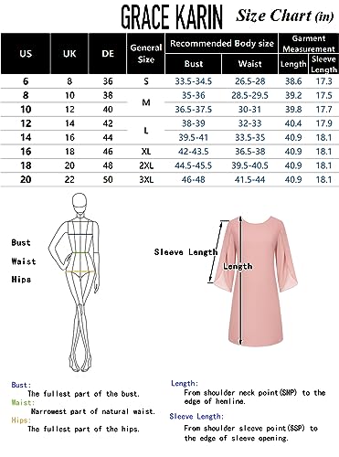 GRACE KARIN Women's Summer Chiffon 3/4 Sleeve Dress