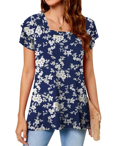 TAOHUADAO Womens Square Neck Double Ruffle Blouse