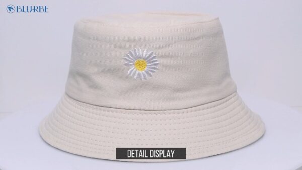 Daisy Embroidery Reversible Cotton Bucket Hat - Women