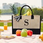 TOPDesign Initial Jute/Canvas Tote Bag, Personalized Gift