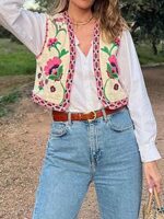 Vintage Floral Embroidered Crop Vest - Women's