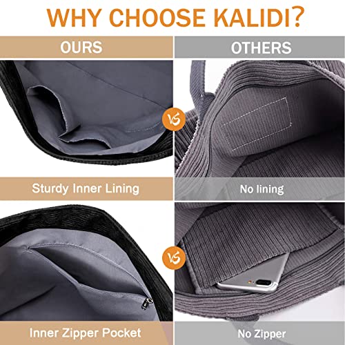 KALIDI Corduroy Hobo Bag with Zipper, Large Capacity