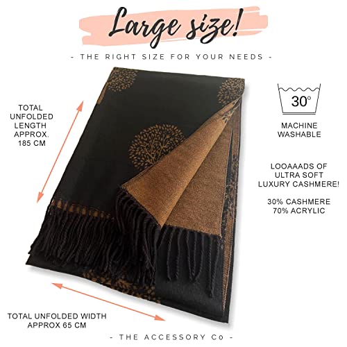 Cashmere Tree Life Reversible Scarf - Black, 200cm