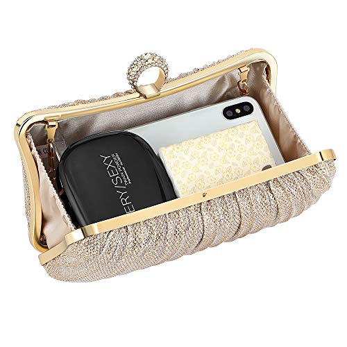 iWISH Womens Glitter Clutch with Rhinestone Ring
