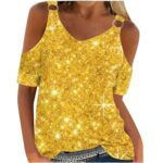 HAOLEI Cold Shoulder Floral V-Neck Short Sleeve Top