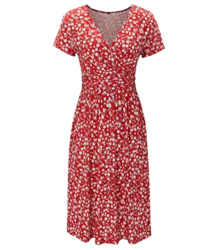 STYLEWORD Women's Summer V-Neck Floral Wrap Dress