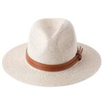 Nemeaii Panama Straw Hat UV Protection Fedora Beige