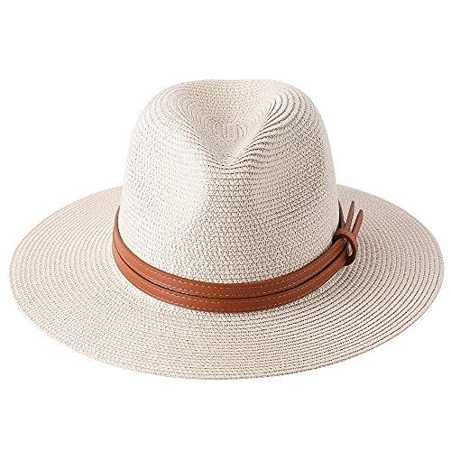Nemeaii Panama Straw Hat UV Protection Fedora Beige