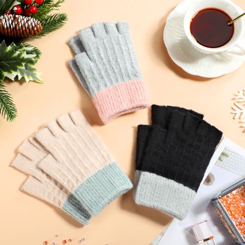 Neer 3 Pair Winter Cotton Fingerless Gloves for Women