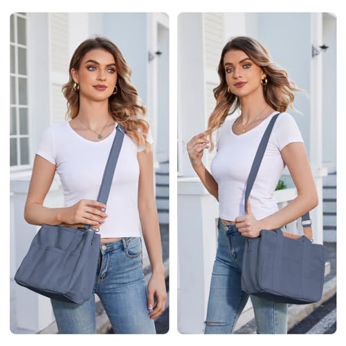 HOMESOPN Blue Canvas Tote Bag with Compartments