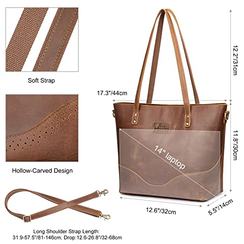 S-ZONE Women Vintage Leather Tote Bag with Crossbody Strap
