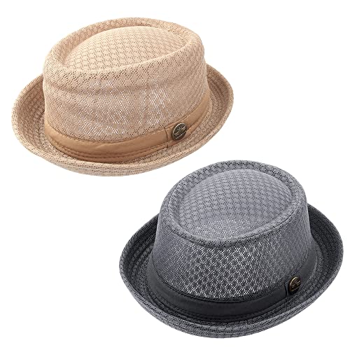 HunterBee 2 pcs Women Ladies Mesh Straw Fedora Hat