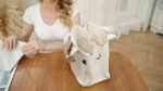HOMESOPN Blue Canvas Tote Bag with Compartments