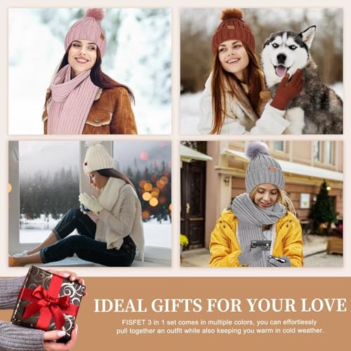 FISFET Women's Winter Hat, Scarf & Gloves Set, Fleece Lined