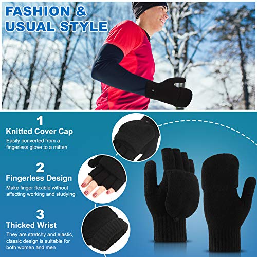 Convertible Fingerless Mittens with Flip Cover, Black