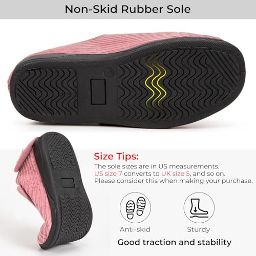 HomeTop Women's Comfy Velveteen Adjustable Diabetic Slippers