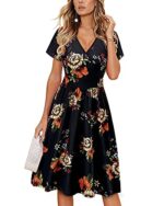 VOTEPRETTY Women's Short Sleeve V Neck Floral Midi Dress