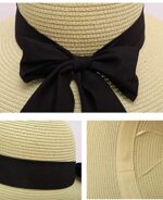 Qchomee Women Wide Brim Straw Hat with Bow, Beige