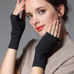 Zngou Cashmere Fingerless Gloves, Wrist Warmers, Black/Grey