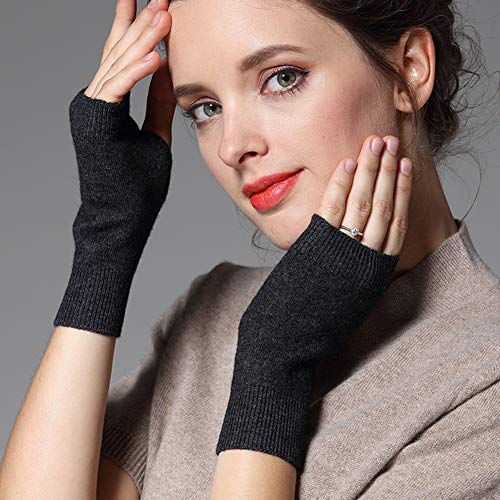 Zngou Cashmere Fingerless Gloves, Wrist Warmers, Black/Grey