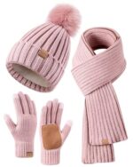 FISFET Women's Winter Hat, Scarf & Gloves Set, Fleece Lined