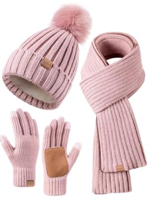 FISFET Women's Winter Hat, Scarf & Gloves Set, Fleece Lined