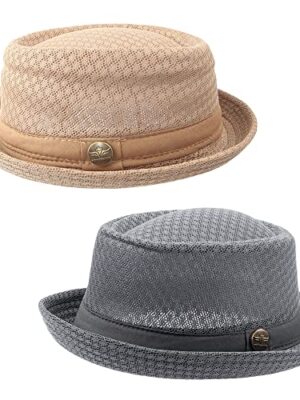 HunterBee 2 pcs Women Ladies Mesh Straw Fedora Hat