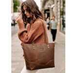 S-ZONE Women Vintage Leather Tote Bag with Crossbody Strap