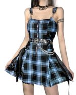 Goth Mini Dress Black Chiffon Mesh Sleeveless Lace Corset