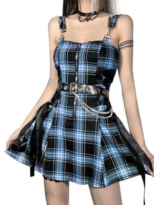 Goth Mini Dress Black Chiffon Mesh Sleeveless Lace Corset