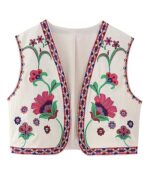 Vintage Floral Embroidered Crop Vest - Women's
